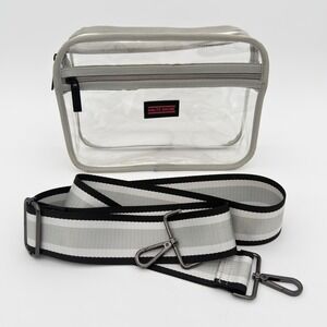 Haute Shore Clear Stadium Crossbody Bag Gray Trim Striped Strap Concert Game Day